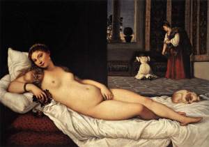 (Venere di Urbino Tiziano, 1538 Óleo sobre lienzo 165 cm × 119 cm Galería Uffizi, Florencia, Italia.