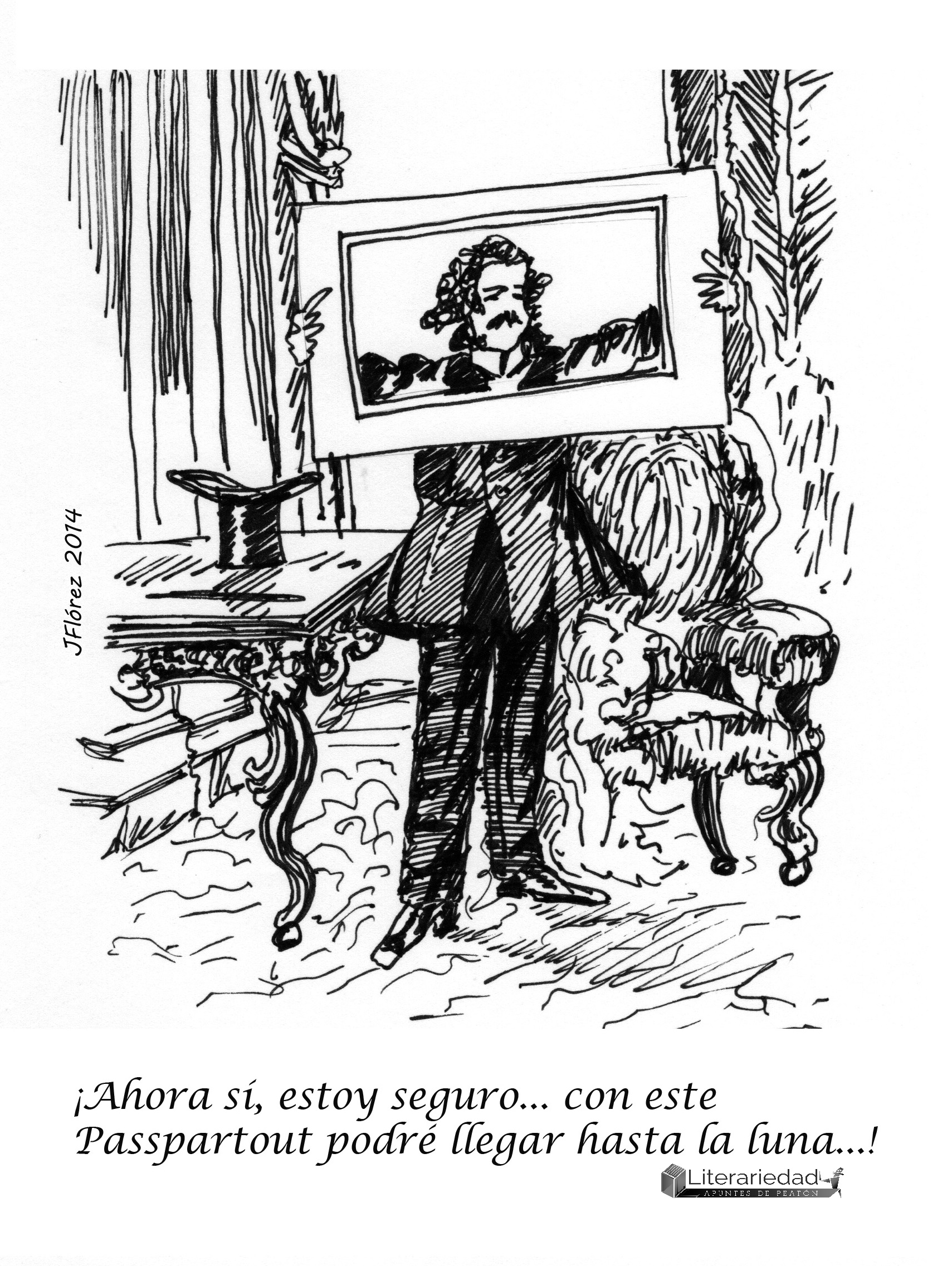 Phileas Fogg. Caricatura de Jorge Flórez Herrera