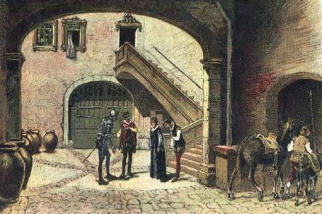 El Quijote en el castillo o casa del Caballero del Verde Gabán.